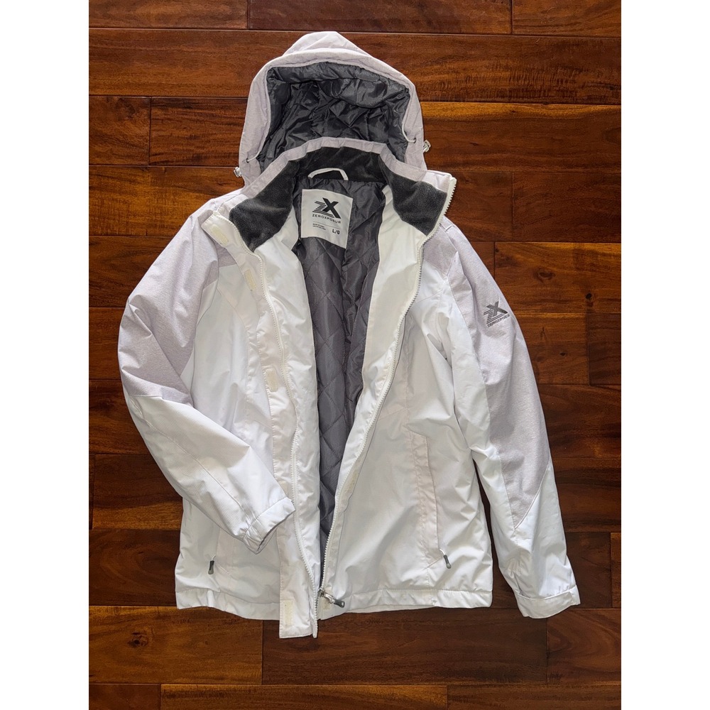 ZeroXposur Ski Jacket Womens Large White Grey Excellent Hooded Insulated Coat